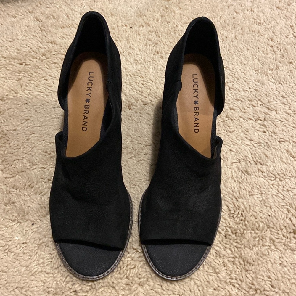 Lucky Brand open toe wedge bootie - New without tags/box!